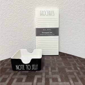 Rae Dunn office set black NOTE TO SELF note holder and NOTEPADS